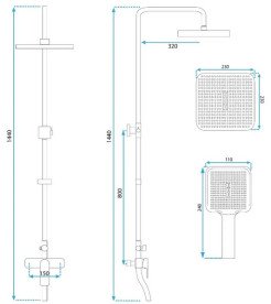 Душова стійка для ванни Rea Argus із змішувачем золото REA-P7840