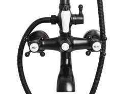 Душова стійка для ванни Rea Bergamo із змішувачем чорний REA-P5001