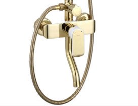 Душевая стойка для ванны Rea Bloom со смесителем золото/белый REA-P9529