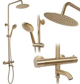 Душевая стойка для ванны Rea Lungo с термостатом матовое золото REA-P6604