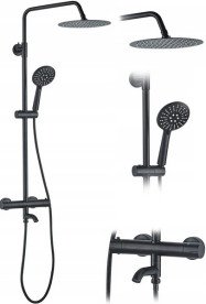 Душова стійка для ванни Rea Lungo з термостатом чорний REA-P4113