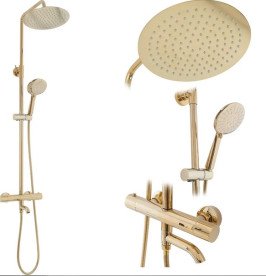 Душова стійка для ванни Rea Lungo з термостатом золото REA-P4114