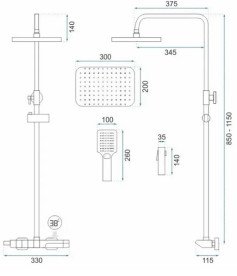 Душевая стойка для ванны Rea Rob с термостатом черный REA-P6627