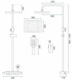 Душевая стойка для ванны Rea Rob с термостатом матовое золото REA-P6623