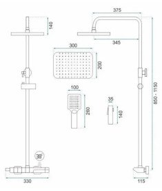 Душевая стойка для ванны Rea Rob с термостатом золото REA-P6625