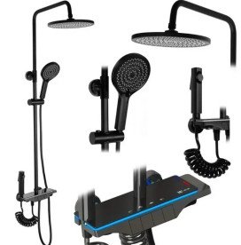 Душова стійка для ванни Rea Savio з термостатом чорний REA-P8410