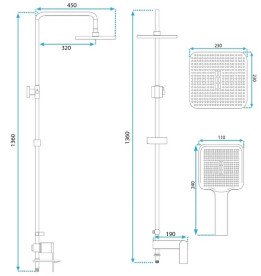 Душова стійка для ванни Rea Storm із змішувачем золото REA-P9531