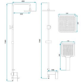 Душова стійка для ванни Rea Storm із змішувачем графіт REA-P9534