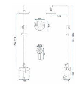 Душевая стойка для ванны Rea Verso со смесителем матовое золото REA-P9146