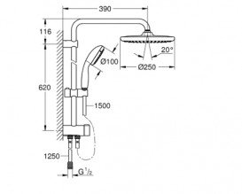 Душевая стойка Grohe QuickFix Vitalio Start System 250 с верхним и ручным душем черный матовый 266802430