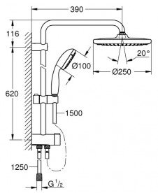 Душова стійка Grohe Quickfix Vitalio Start System 250 з верхнім та ручним душем хром 26817000