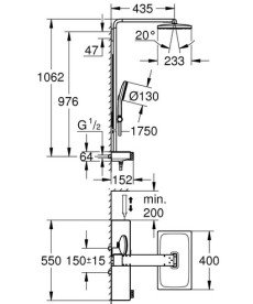 Душевая стойка Grohe Rainshower Aqua Pure с термостатом фантомный черный 100962KF00