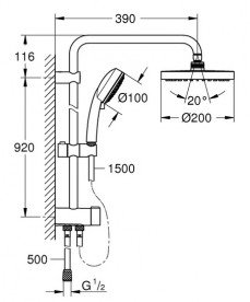 Душова стійка Grohe Tempesta Cosmopolitan System 200 з верхнім та ручним душем хром 26453001