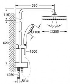 Душевая стойка Grohe Vitalio Start 250 Cube с верхним и ручным душем хром 26698000