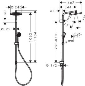 Душова стійка Hansgrohe Activera S 240 1jet EcoSmart Reno Varia чорний матовий 28074670