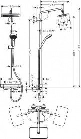 Душевая стойка Hansgrohe Croma E Showerpipe 280 1jet с верхним и ручным душем хром 27630000