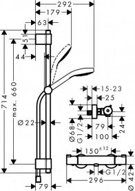 Душова стійка Hansgrohe Croma Select S Vario з термостатом Ecostat 1001 CL білий/хром 27833400