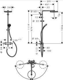 Душова стійка Hansgrohe Pulsify S Puro Showerpipe 260 1jet із термостатом бронза 24236140