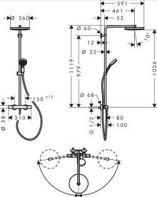 Душевая стойка Hansgrohe Pulsify S Puro Showerpipe 260 1jet EcoSmart с термостатом хром 24237000