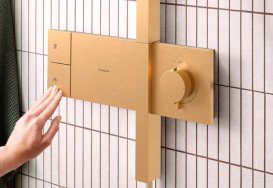 Душевая стойка Hansgrohe Raindance Alive Q 34х21 см 1jet с термостатом ShowerSelect Comfort бронза 24580140