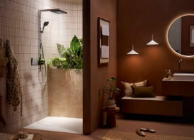 Душевая стойка Hansgrohe Raindance Alive Q 34х21 см 1jet EcoSmart с термостатом ShowerSelect Comfort хром 24581000