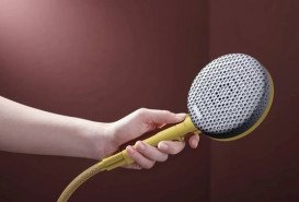 Душова стійка Hansgrohe Raindance Alive Q 34х21 см 1jet EcoSmart із термостатом золото 24581990