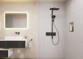 Душова стійка Hansgrohe Raindance Alive Q 210/340 2jet з термостатом ShowerSelect Comfort чорний матовий хром 24590340