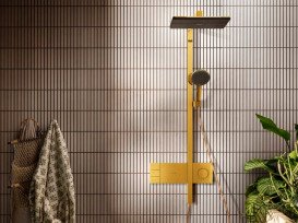 Душевая стойка Hansgrohe Raindance Alive Q 210/340 2jet с термостатом ShowerSelect Comfort золото 24590990