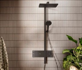 Душевая стойка Hansgrohe Raindance Alive Q 210/340 2jet EcoSmart с термостатом черный матовый хром 24591340