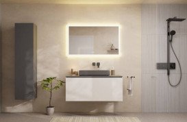 Душевая стойка Hansgrohe Raindance Alive Q 210/340 2jet EcoSmart с термостатом черный матовый хром 24591340
