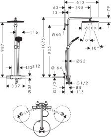 Душова стійка Hansgrohe Raindance Alive S Puro 300 1jet із термостатом Ecostat Element бронза 24592140