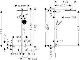 Душова стійка Hansgrohe Raindance Alive S 300 2jet із термостатом ShowerSelect Comfort бронза 24595140