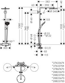Душова стійка Hansgrohe Raindance S 240 1jet EcoSmart з термостатом хром 28823000