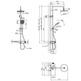 Душевая стойка Kroner KRP Armada-SCH065 со смесителем и душевым гарнитуром хром/черный CV033878