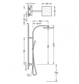 Душевая стойка Tres Cuadro Tres со смесителем верхним и ручным душем хром 00719101