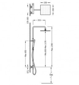 Душевая стойка Tres Cuadro Tres со смесителем верхним и ручным душем хром 00719701