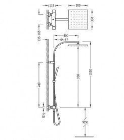 Душова стійка Tres Cuadro-Tres термостатична з верхнім і ручним душем хром 107395