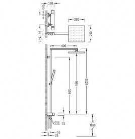 Душова стійка Tres Cuadro-Tres термостатична з верхнім і ручним душем хром 107964