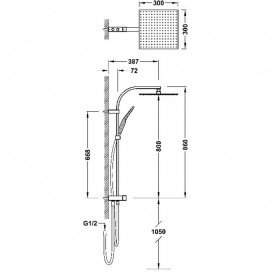 Душова стійка Tres Over-wall 300х300 мм сталь 19063504AC