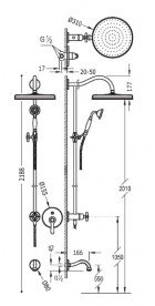Душова стійка Tres Tres-Clasic з одноважільним вбудованим змішувачем і виливом для ванни зістарена латунь 24218006LV