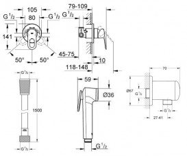 Душовий гарнітур для біде Grohe Ex Bauloop з New Tempesta-F латунь / пластик хром 111042