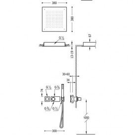 Душевой гарнитур Tres Cuadro Docce скрытого монтажа с термостатом хром 20725204