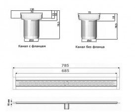 Душовою канал ACO ShowerDrain C 70х685 мм з вертикальним випуском без фланця без сифона нержавіюча сталь 408729