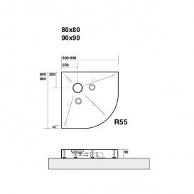 Душевой поддон акриловый Kerasan H9 угловой с антискользящим покрытием 90х90 см белый 705016