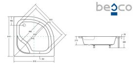 Душевой поддон Besco Diper I 80х80 см с сиденьем акрил белый #BAD-80-NK