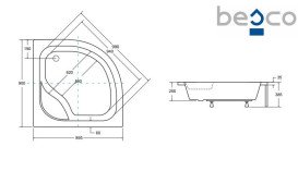 Душовий піддон Besco Diper I 90х90 см із сидінням акрил білий #BAD-90-NK