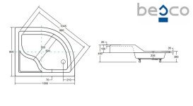Душевой поддон Besco Maxi 100x80 см R правый акрил белый BAM-100-NP