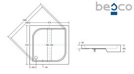 Душовий піддон Besco Oskar 90х90 см акрил білий #BAO-90-PK