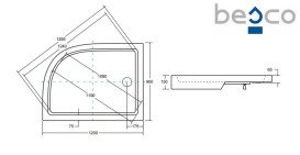 Душовий піддон Besco Saturn 120x90 см L лівий акрил білий #BAS-120-NL