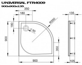 Душовий піддон чверть кола Devit Universal 90х90 см штучний камінь білий FTR4009